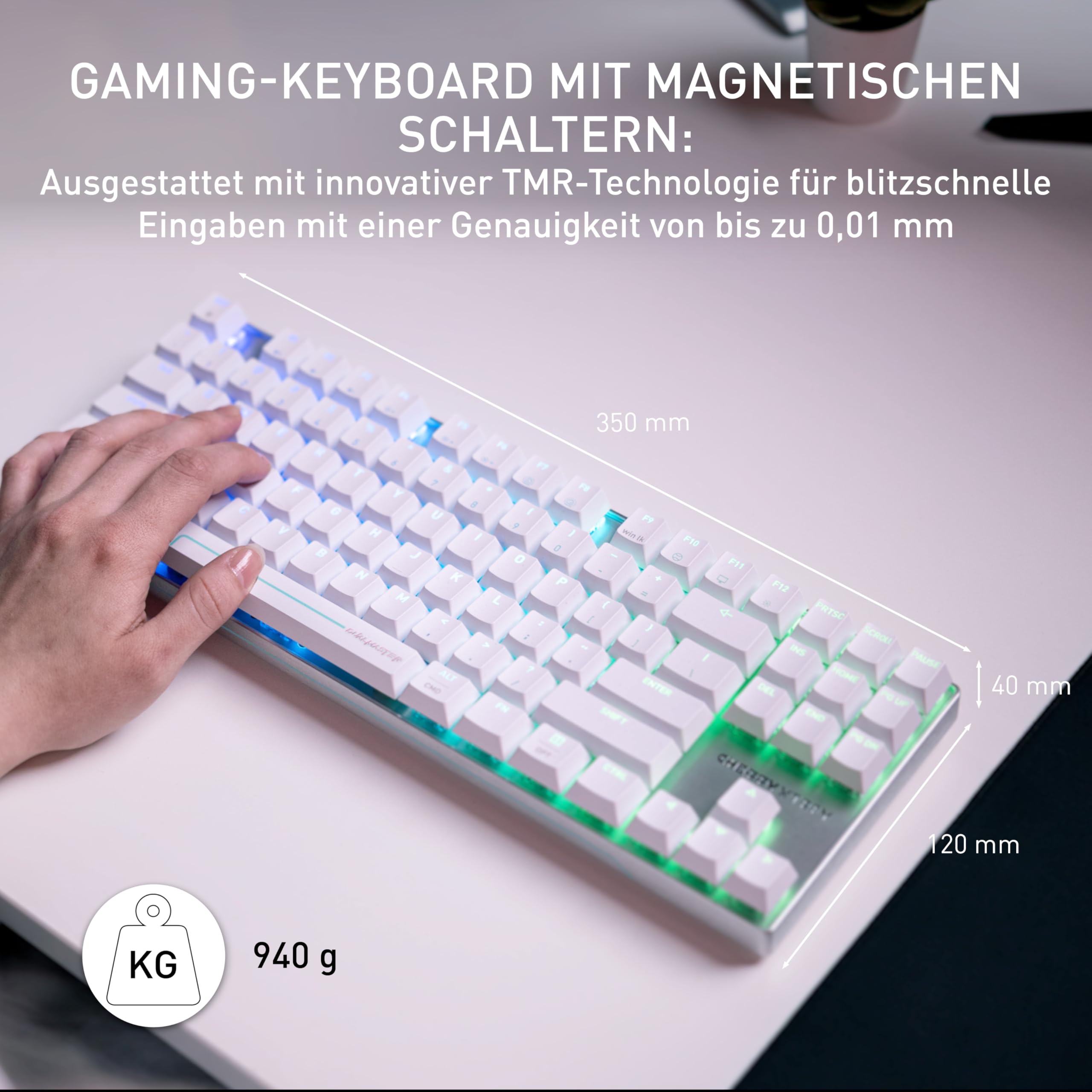 Cherry XTRFY MX 8.2 Pro TMR Wireless - Magnetisch-Mechanische TKL-Gaming-Tastatur, Anpassbare Cherry MK Crystal TMR Switches, PBT, Hot-Swap, RapidTrigger, SnapKey/SOCD, 8KHz, DE Layout QWERTZ, Weiß 2