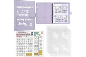 Ndsox 100 Envelopes Money Saving Challenge Binder, A5 Budget Binder with Cash Envelopes, Savings Challenges Book to Save $500, 5,050, 10,000 Budget Planner for Budgeting Saving Money, Purple