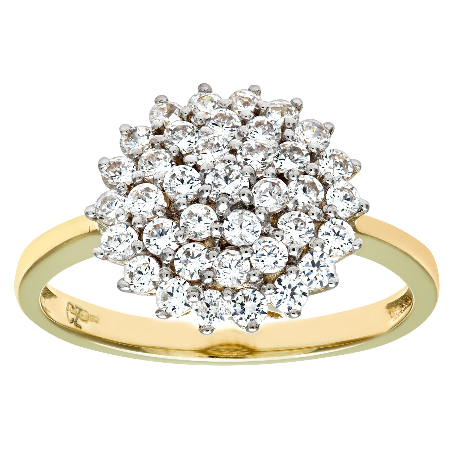 Citerna’s 9ct Yellow Gold & White Gold Cluster Engagement Rings – Symbolic Gold Ring with Certificate of Authenticity and Gift Box - Perfect Cluster Wedding Ring for Special Occasions, Size P