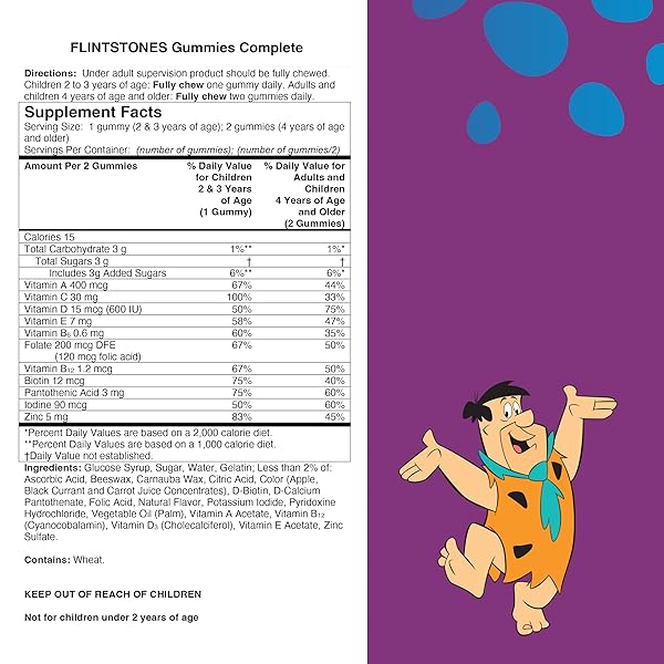 FLINTSTONES VITAMINS COMPLETE GUMMIES, KIDS VITAMINS WITH VITAMIN C FOR TODDLERS AND CHILDREN, KIDS MULTIVITAMIN WITH VITAMIN A, B6, B12, E & ZINC, 180 COUNT