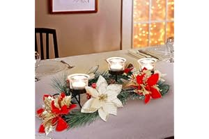 GUOOU Christmas Tabletop Centerpiece, Tealight & Glass Votive Candle Holders, Romantic Holiday Candelabrum for Home Party Table Mantel Decorations