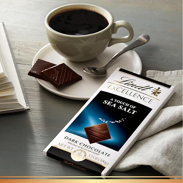 LINDT EXCELLENCE SEA SALT DARK CHOCOLATE CANDY BAR, DARK CHOCOLATE WITH A TOUCH OF SEA SALT, 3.5 OZ. BAR