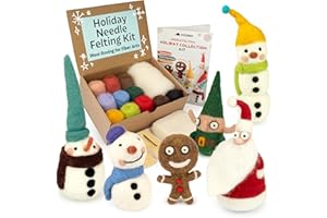 Woolbuddy Needle Felting Kit for Beginners & Adults – Christmas Holiday DIY Felting Kit with Wool Roving, Felting Needles, Pad & Instructions – Felting Kits for Adults Christmas Crafts & Gifts