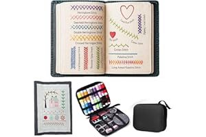 Embroidery Stitch Book Kit, Large 8.3x5.1in Stitch Book and 86Pcs Sewing Toolkit, Embroidery Kit for Beginners with Practice 