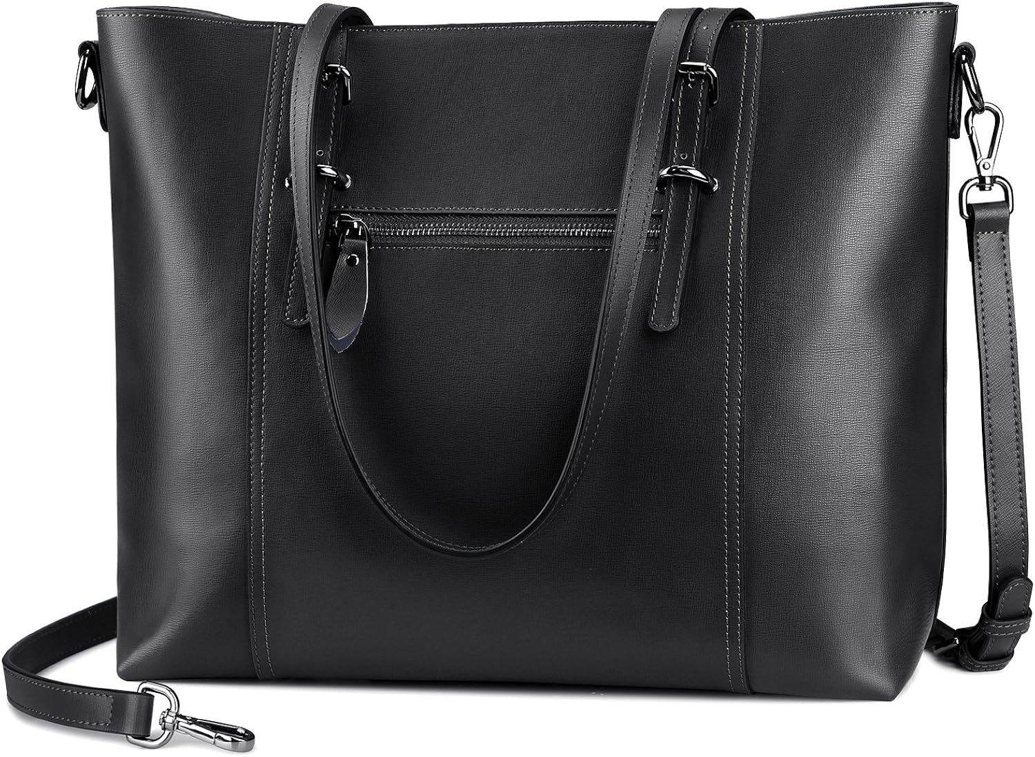 S-ZONE Leather Laptop Bag for Women Fits up to 15.6 inch Business Tote Shoulder Bag Purse, Black - Image 4