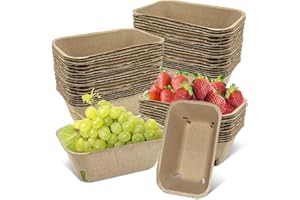FMOACEN 50 Pcs Natural Pulp Fiber Berry Basket, Molded Berry Basket Produce Vented Container for Strawberry Blueberry Raspberry and Vegetable Small Farmer Market Grocery Stores, Backyard Party 7.3x4.3x2.8inch