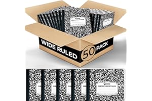 Rosmonde 50 Pack Composition Notebooks Bulk, Wide Ruled Composition Notebook, 200 Pages (100 Sheets), 9-3/4 x 7-1/2, Black Marble, Bulk School Supplies, Office Notebooks, Bulk Notebooks for School