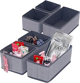 homyfort Juego de 6 organizadores de cajones de Tela, Organizadores de Ropa Interior, Separadores de cajones para Guardar Calcetines, Ropa Interior o Accesorios de bebé, Gris Lino, XDS3P2 