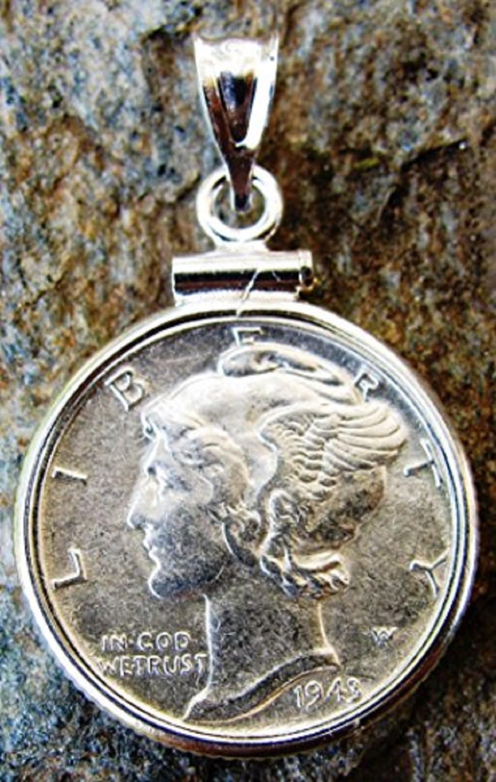 Sterling Silver MERCURY DIME Coin Edge Coin Pendant Genuine Brilliant MERCURY DIME COIN INCLUDED