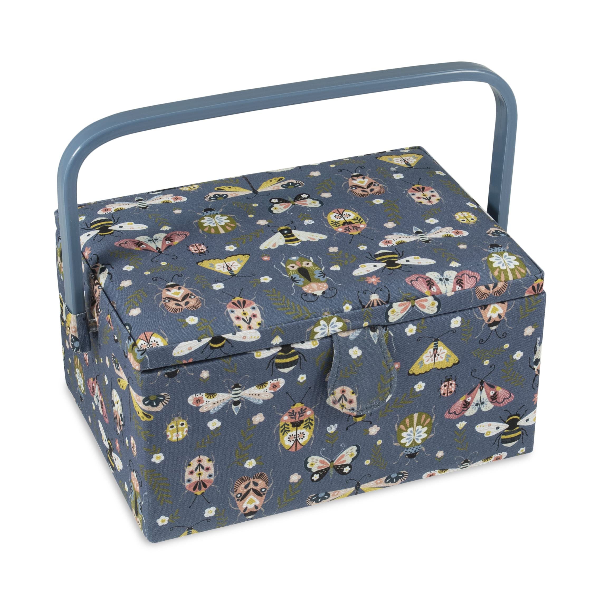 Hobby Gift Medium Sewing Box Organiser with Handle - Cotton Basket Sewing Storage Box, Craft Storage Boxes with Compartments for Tools & Accessories - 18.5 x 25.5 x 14.5cm, Mini Beasts & Crawlies