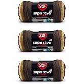 Red Heart Super Saver Yarn, 3 Pack, Latte Stripe 3 Count | #4 Medium Worsted Weight Acrylic Soft Yarn for Blankets, Beanies, Amigurumi, and Beginner Projects, 236 yards, 141g/7oz
