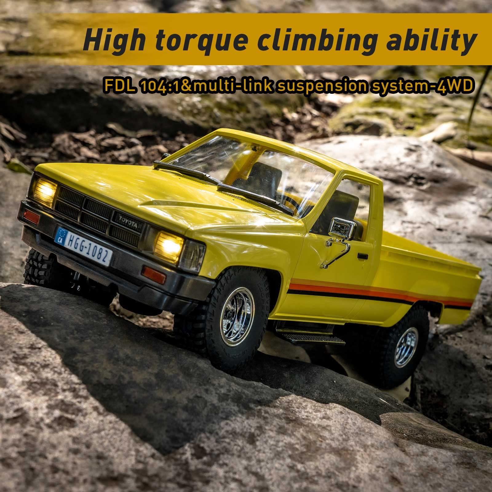 WOWRC FMS 1/18 RC Crawler Hliux 4WD Brushed RTR RC Car Official Licensed Model Car 4WD Hobby RC Crawler RC Car Remote Control Car with LED Lights Vehicle 3-Ch 2.4GHz Transmitter for Adults (HILUX)