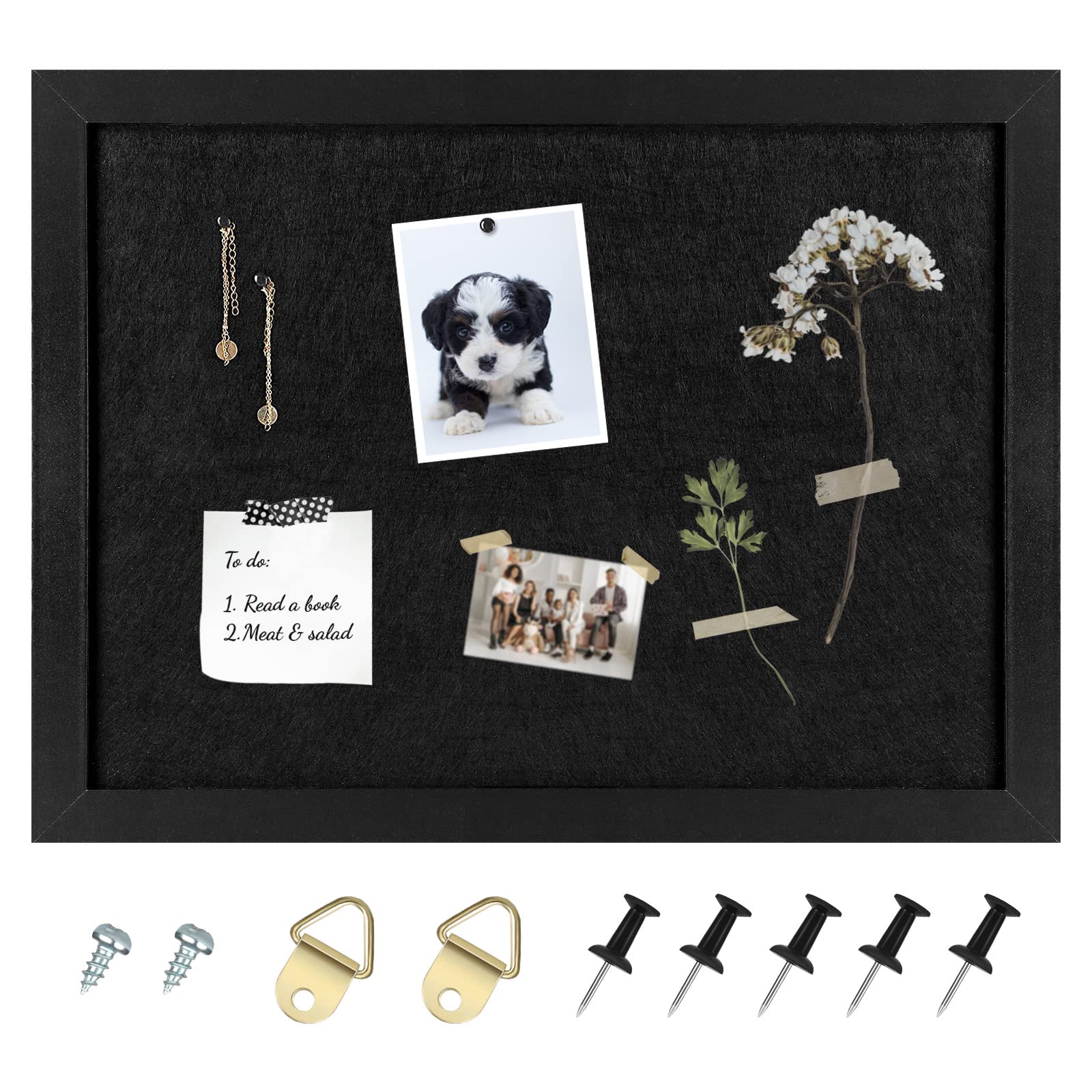 Aitakatta Cork Board Bulletin Board, Black Frame Cork Boards for Walls with Felt, Decorative Hanging Pin Board for Home School Office, Vision Board, 14.6x11 Inches, Black 1pc