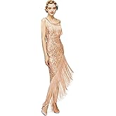 BABEYOND 1920s Flapper Dress - Sequined Peacock Pattern Long Fringed Art Deco Gatsby Dress for Women