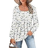 Zwurew Women's Puff Long Sleeve Shirts 2024 Trendy Scoop Neck Loose Fit Blouses Pleated Flowy Tunic Tops S-2XL