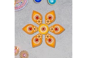 ARTISENIA Acrylic Deepak Diwali Rangoli with Laxmi Charan Pagla | Diwali Floor Decorations Table Decoration Studded Stones Sequins Traditional Festive Home Door Décor (Design3)