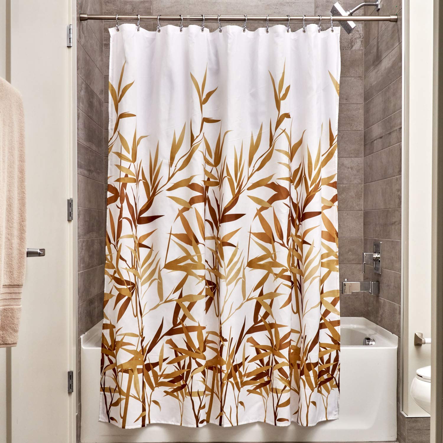 iDesign Anzu Fabric Shower Curtain, Shower Screen with Garden Pattern
