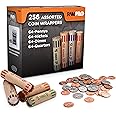 Coin Wrappers 256 PCS Assorted Preformed Coin Rolls Wrappers for Quarters, Pennies, Nickels & Dimes, Convenient Storage Paper Coin Tubes, Coin Wrappers for All Coins for Bank & Office