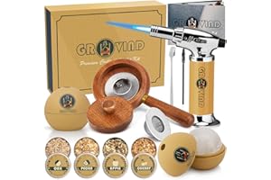 Grovind Whiskey Smoker Kit,Cocktail Smoker Kit with Torch,Bourbon Smoker Kit,Old Fashioned Smoker Kit,Drink Smoker Infuser Kit, Fathers Day Dad Gifts,Whiskey Bourbon Gifts for Men (Yellow)