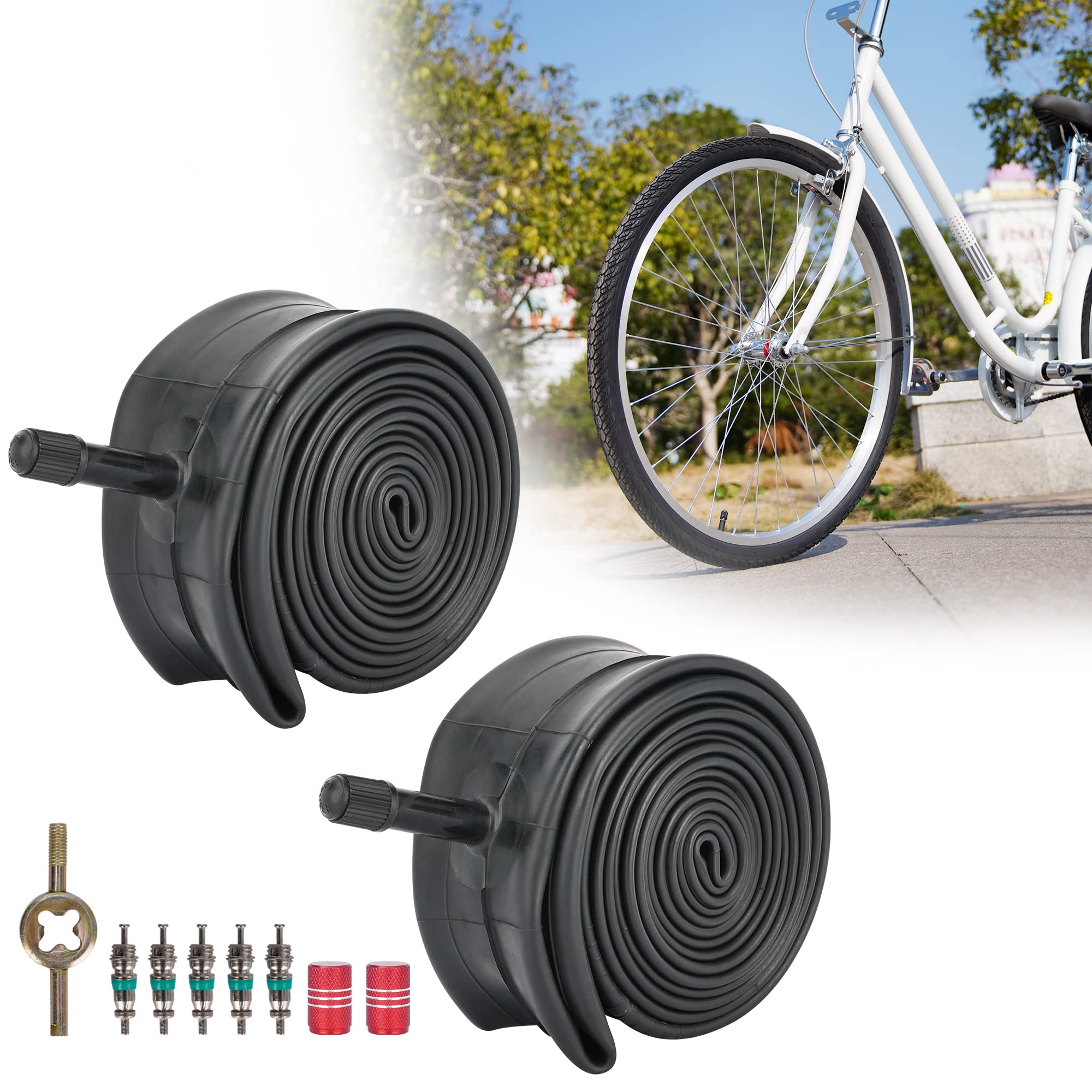 RUTU 26 inch Bike Tubes 26x1.50/1.75" with 32mm Schrader Valve and Installation Accessories Compatible with 26 x 1.50 26 x 1.60 26 x 1.70 26 x 1.75-Premium Heavy Butyl Inner Tube-2 Pack