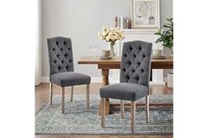 Tufted Upholstered Dining Chair Button Solid Wood Legs Parsons Fabric Diner Accent Stylish Modern Kitchen Living Room, Set of
