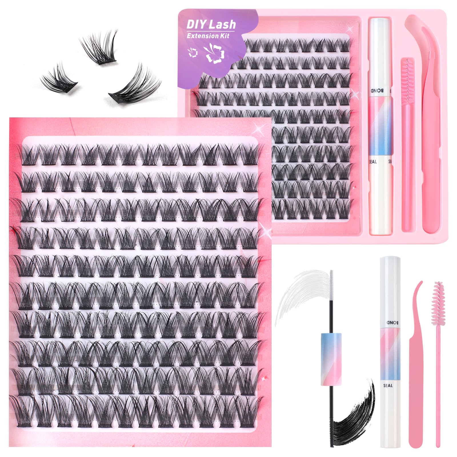 Fenshine Cluster Lashes Individual Lashes Wide Stem C/D Curl 10-16mm Length DIY Eyelash Extension Individual Soft False for Personal Use at Home (KT02, MIX10-16)