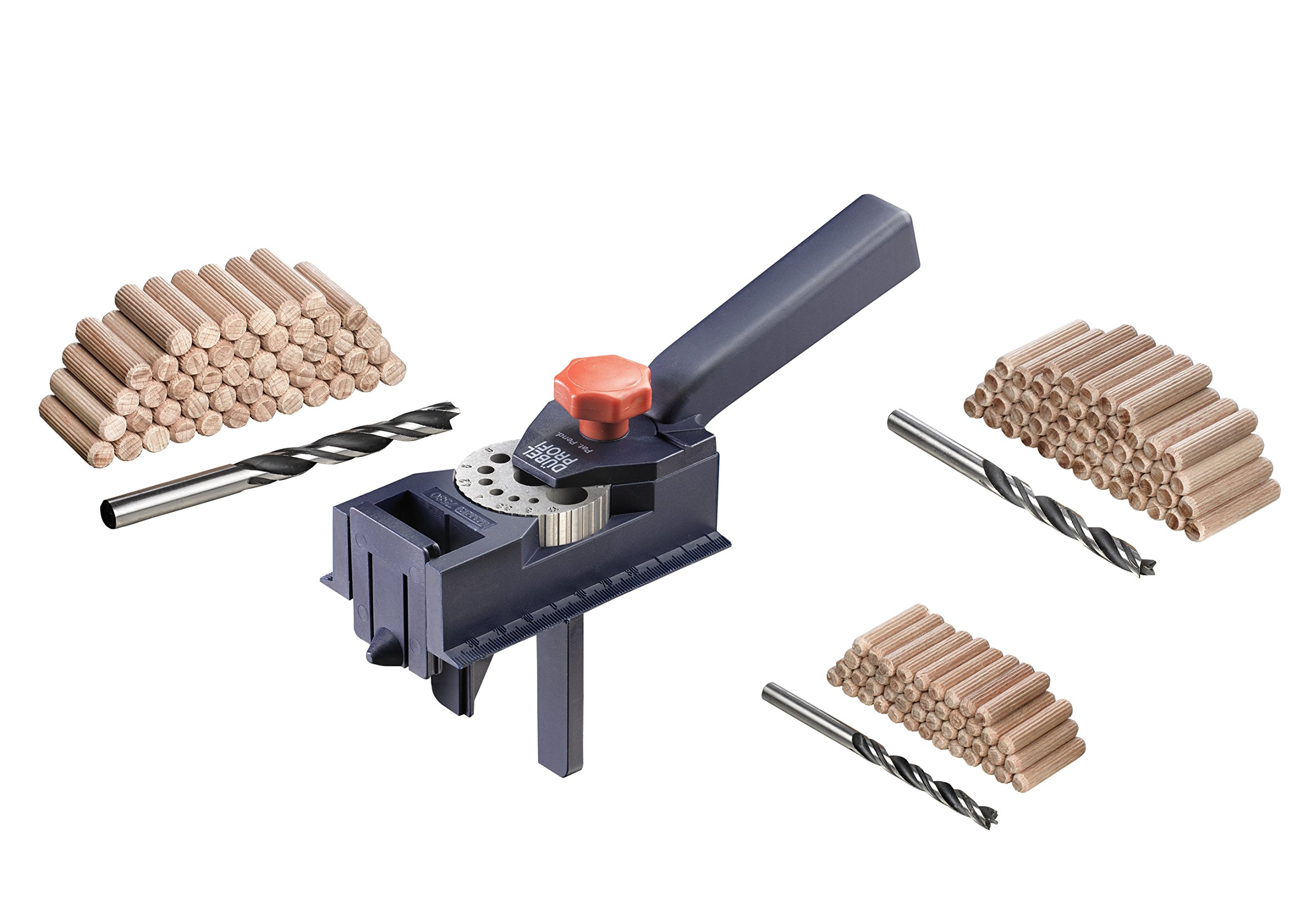 KWB DÜBELPROFI/Dowel JIG, Complete Set with CV Wood Drill BITS and Wooden DOWELS, Universal Drilling AID