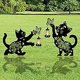 Rngmsi Solar Garden Lights Outdoor, 2PCS Metal Decorative Cat with Butterfly Solar Lights Garden Stakes Gifts, Yard Outside Lawn Christmas Birthday Gifts for Women Mom and Grandma