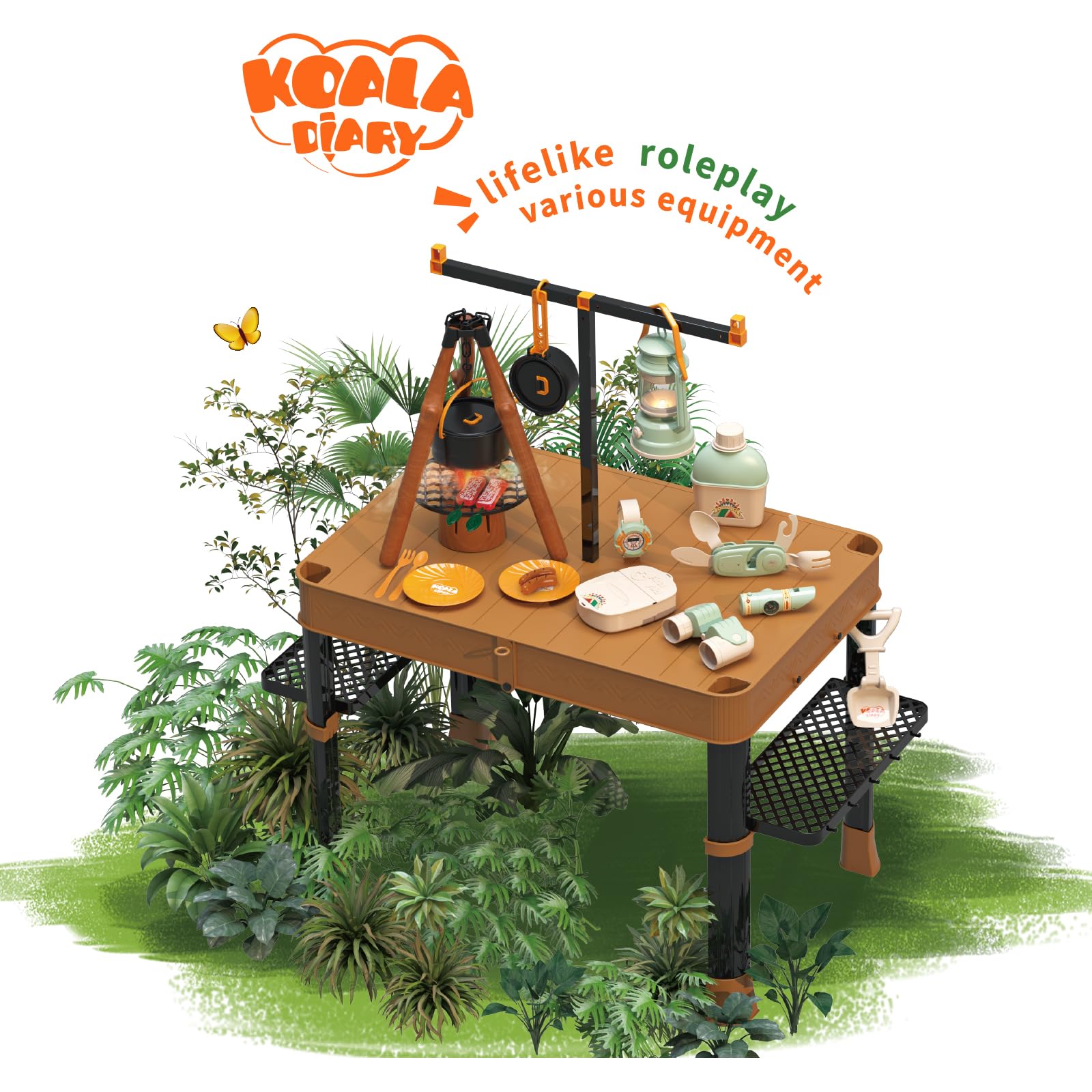 Contixo Kids Camping Toys Set - Outdoor Pretend Play Kit with Table, Food, Spray Stove, Glow Lantern, Binoculars, Compass, Tableware, Watch - Ideal Camping Playset for 3-6 Year Olds