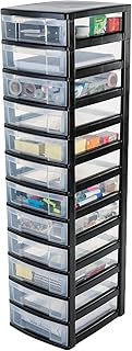 IRIS, Schubladenschrank / Schubladenbox / Rollwagen / Rollcontainer / Werkzeugschrank 'New Chest', NMC-012, mit Rollen, Kunststoff, schwarz / transparent BxTxH: 30 x 38 x 125.5 cm