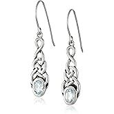Amazon Collection Sterling Silver Gemstones Celtic Knot Linear Drop Earrings