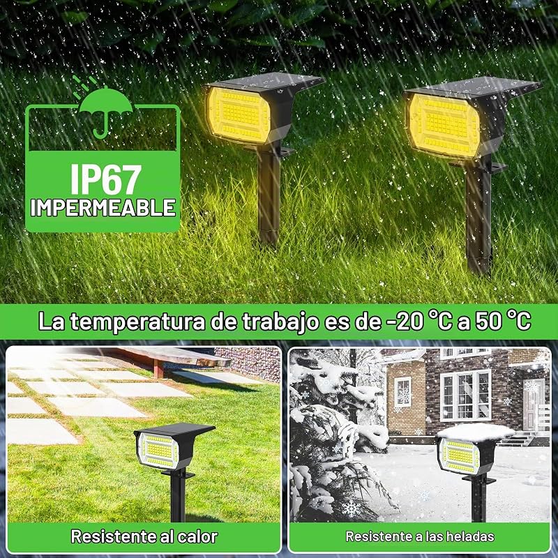 Luces Solares LED Exterior 72 LED/7 Piezas/3000K - Lámpara Solar Impermeable IP67 para Jardín, Patio, Caminos, Terraza, Suelo, Calzada, Piscina, Césped, Carril