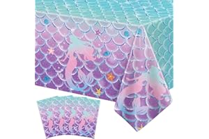 4 Pcs Mermaid Tablecloth Under The Sea Tablecloth Princess Table Cloth Rectangular Ocean Theme Table Covers Mermaid Birthday 
