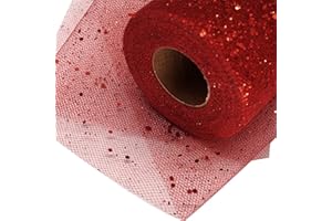 ABLEME DECO Glitter Tulle Fabric Rolls 6 Inch 50 Yards (150FT) Sequin Sparkling Ribbon Spool Netting for Wedding, Tutu Skirt, Gift Wrapping, Party Decoration (Red)