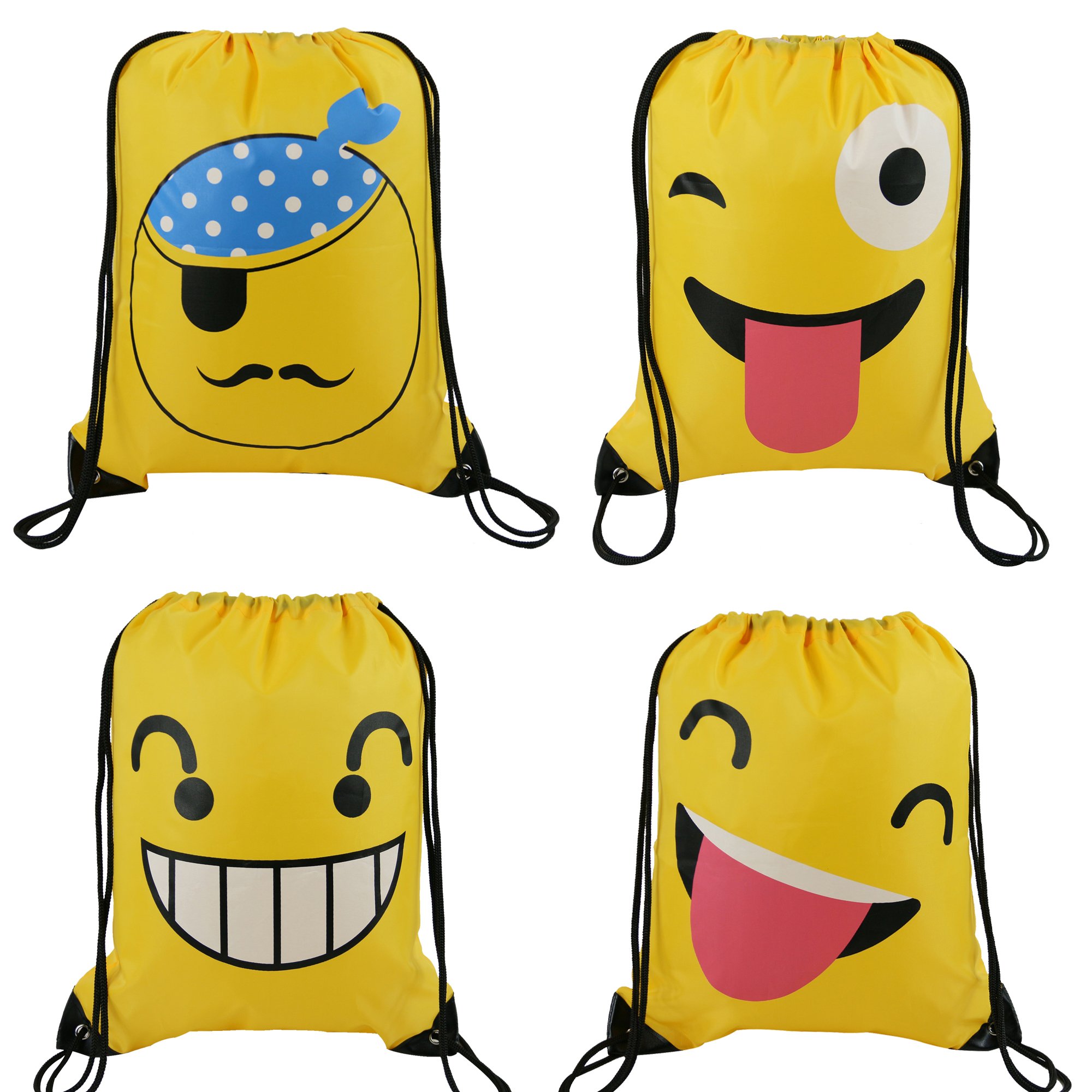 Emoji Drawstring Backpack Bags 10 Pack Cute Designs, Gift Goody
