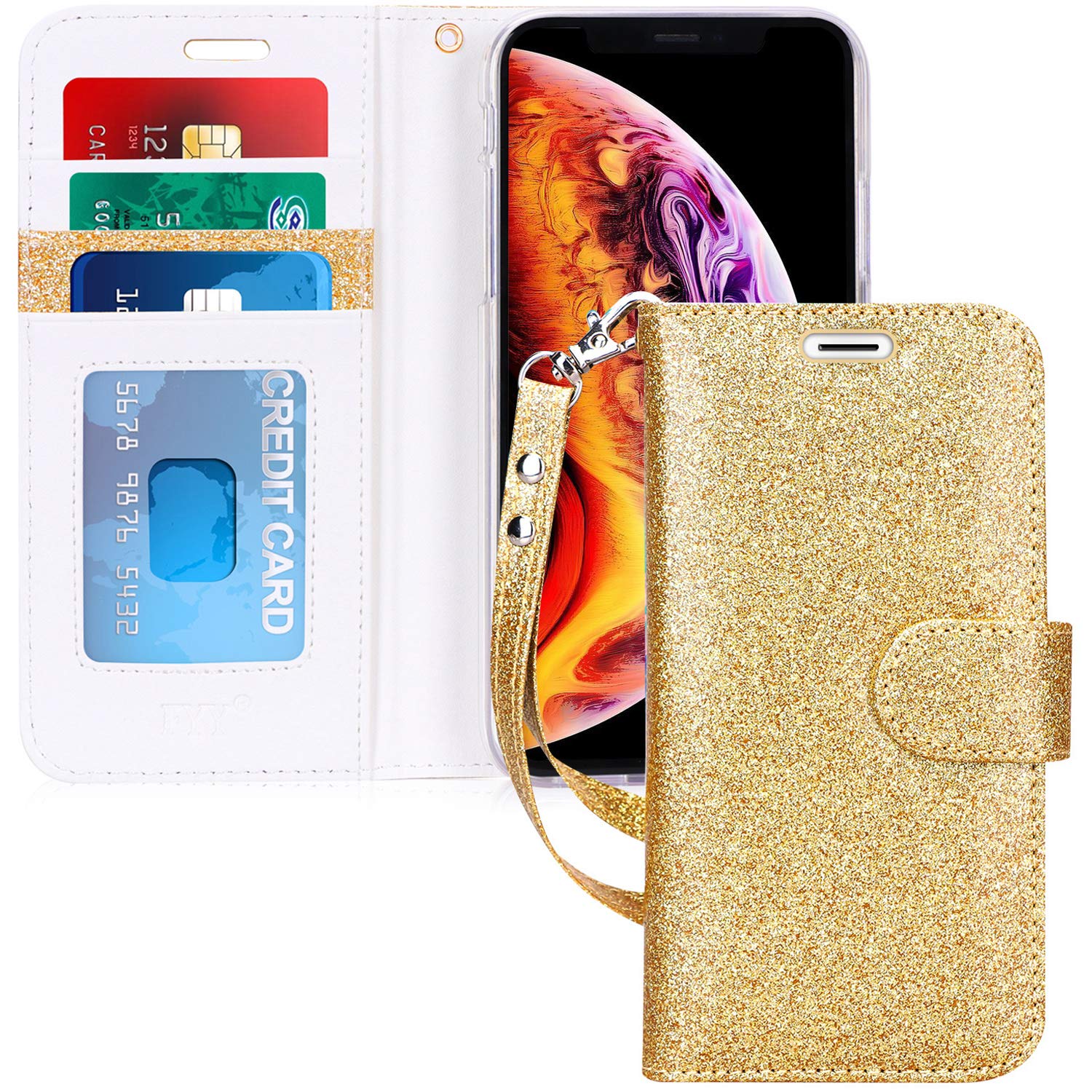 Fyy iPhone Xs Max Case, Premium PU Leather Flip Wallet Phone Case Stand Cover Credit Card