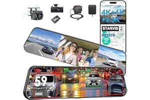 ROADWITNESS 12" 3 Channel 4K Rearview Mirror Dash Cam，STARVIS 2 IMX675 Night Vision,4K+1080P+2.5K Front Inside and Rear View Mirror Camera BSD 5.8GHz, Voice Control, 24H Parking Mode, G Sensor, 128G Card& GPS