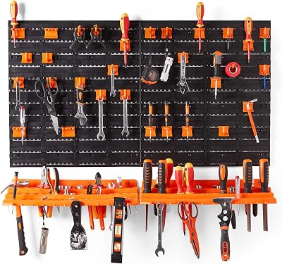 VonHaus Garage Tool Storage Pegboard with Shelf and 50 Hooks