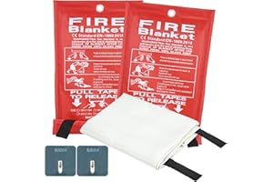 FJNATINH Emergency Fire Blanket for Home and Kitchen - 40x40'' Fiberglass Flame-Retardant Fire Blanket with Hook, for Fireplace, Grill, Warehouse, Camping, Family Use (2-Pack)