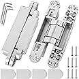 Invisible Door Hinges (2 pcs) -7 Inch Sliver Hidden Hinges for Doors, 3 Way Adjustable & 180 Deg Swing Invisible Hinge, Heavy-Duty Zinc Alloy Concealed Door Hinges 177Lbs Load-Bearing
