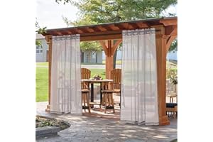 DEARTOWN Outdoor Linen Sheer Curtains for Patio Waterproof, 2 Panels Rod Pocket Indoor/Outdoor Sheer Curtain for Pergola, Porch, Cabana and Gazebo，Taupe 52 x 84 Inch