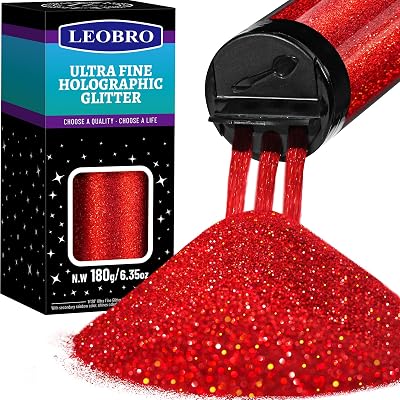LEOBRO Holographic Glitter 180G Red Ultra Fine 1/128 Inch for Resin Nails Art