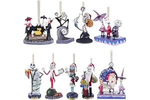 Gadluckki 2024 Nightmare Before Christmas Tree Decorations, 9PCS Acrylic Cute Jack and Sa&lly Christmas Pendants Hanging, 2D Flat Ornaments with Printing and Car Interior, 10cm/3.93in