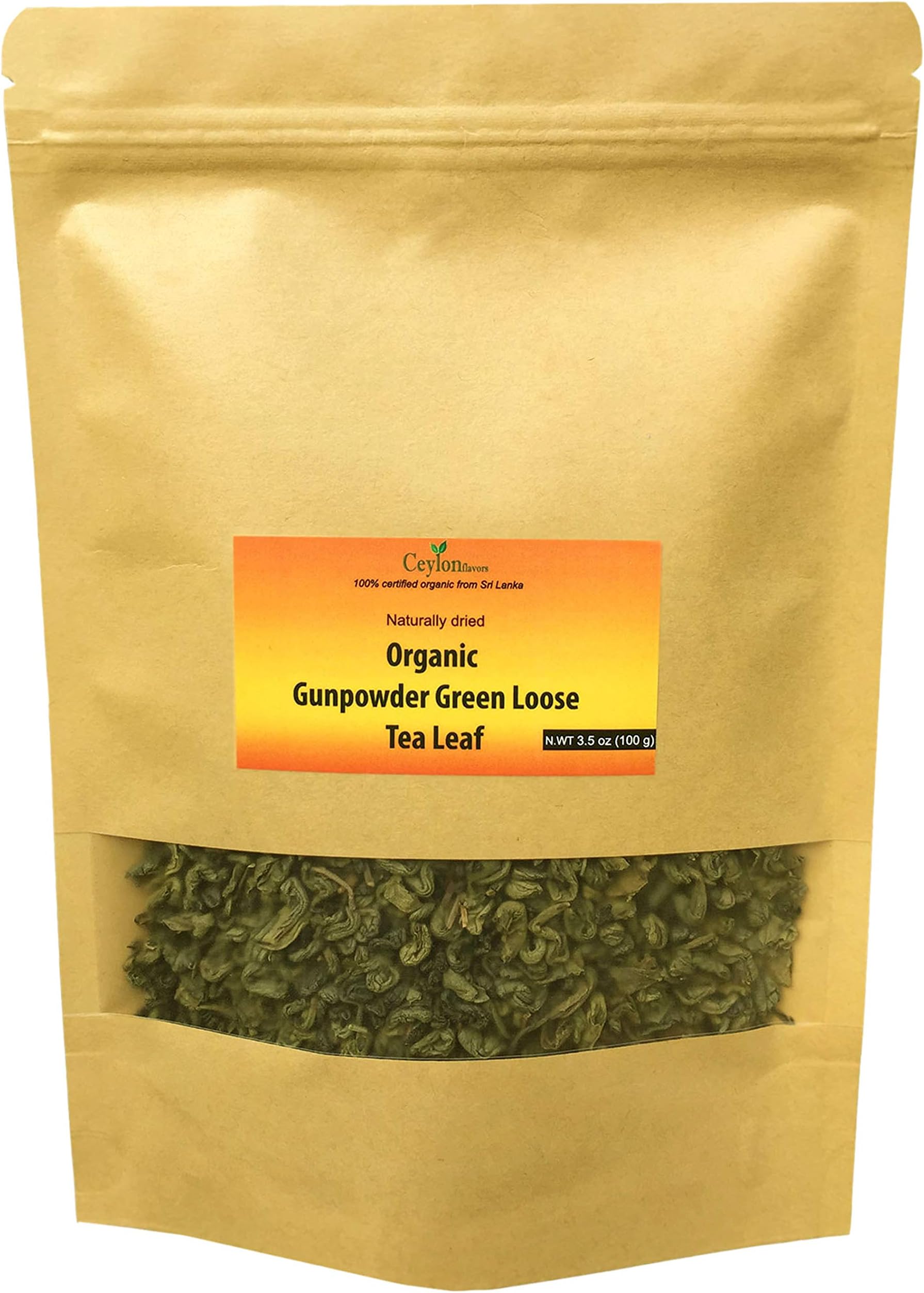 Ceylon flavors organic gunpowder green loose leaf tea premium grade from Ceylon Sri Lanka 3.5 oz