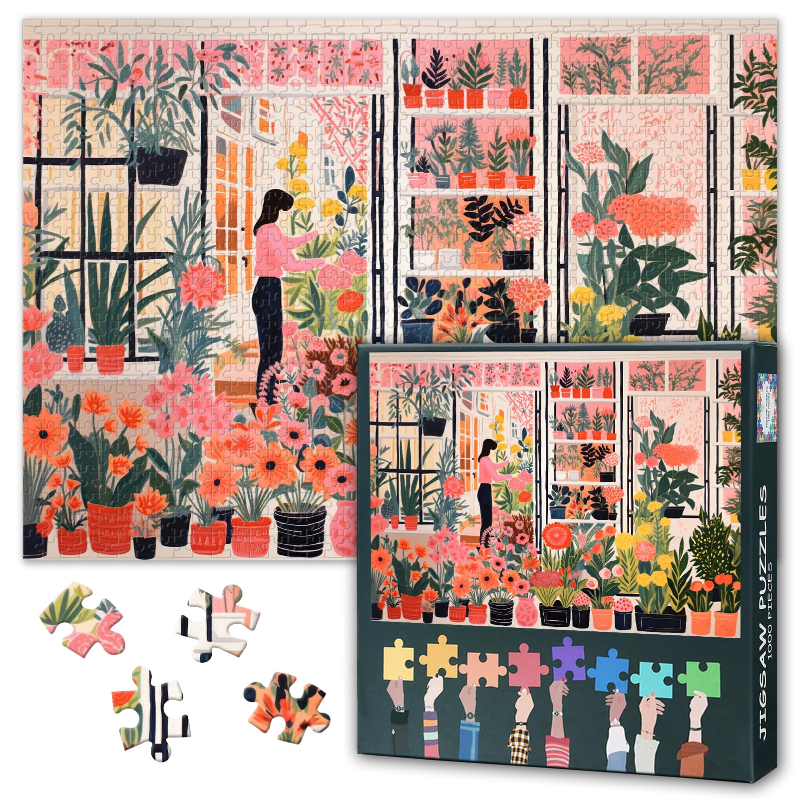 View 1 of 1000 Piece Puzzles for Adults, Jigsaw Puzzle 1000 Pieces for Adults - Beautiful Florist Shop Filled with Colorful Flowers and Potted Plants, Premium Quality Adult Puzzle, 27.5x19.7 Inches