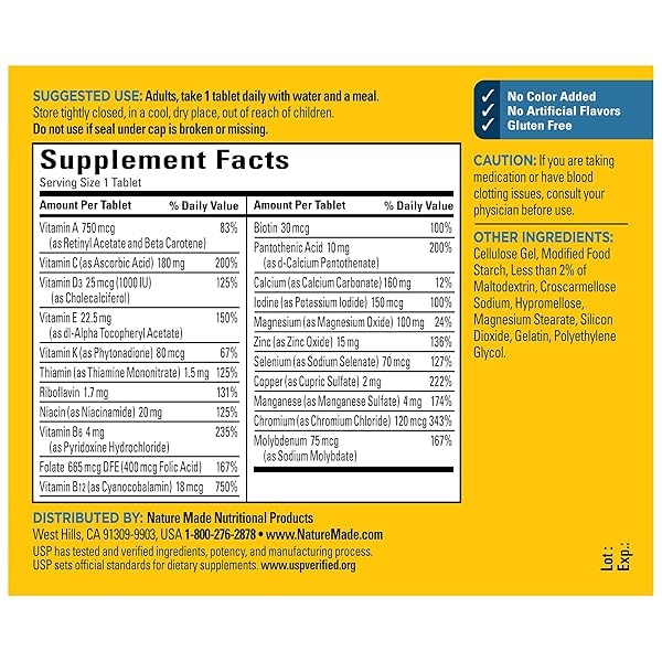 NATURE MADE MULTIVITAMIN FOR HIM, MENS MULTIVITAMINS WITH NO IRON, DAILY NUTRITIONAL SUPPORT, NATURE MADE MULTI MENS VITAMINS & MINERALS, 90 TABLETS, 90 DAY SUPPLY