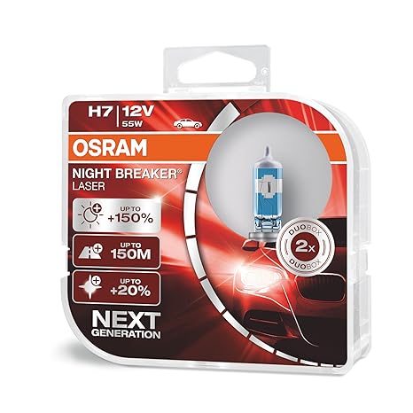 OSRAM NIGHT BREAKER LASER H7 next Generation, +150% mehr Helligkeit, Halogen-Scheinwerferlampe, 64210NL-HCB, 12V PKW, Duo Box