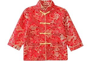 NOUBEAU Boy Tang Suit Dragon Long Sleeve Shirt Chinese New Year Outfit Chinese Traditional Clothes for Kids