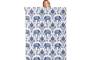 MIEPOS Blue Elephant Throw Blanket,50x60in,Soft,Lightweight Flannel,Floral Flower Boho Blankets - Gifts for Kids & Animal Lovers,for Couch Office Travel,Home Living Room Bohemian and Indian Decor
