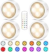 Onumii Puck Lights with Remote & Timer 4 Pack RGB White Under Cabinet LED
